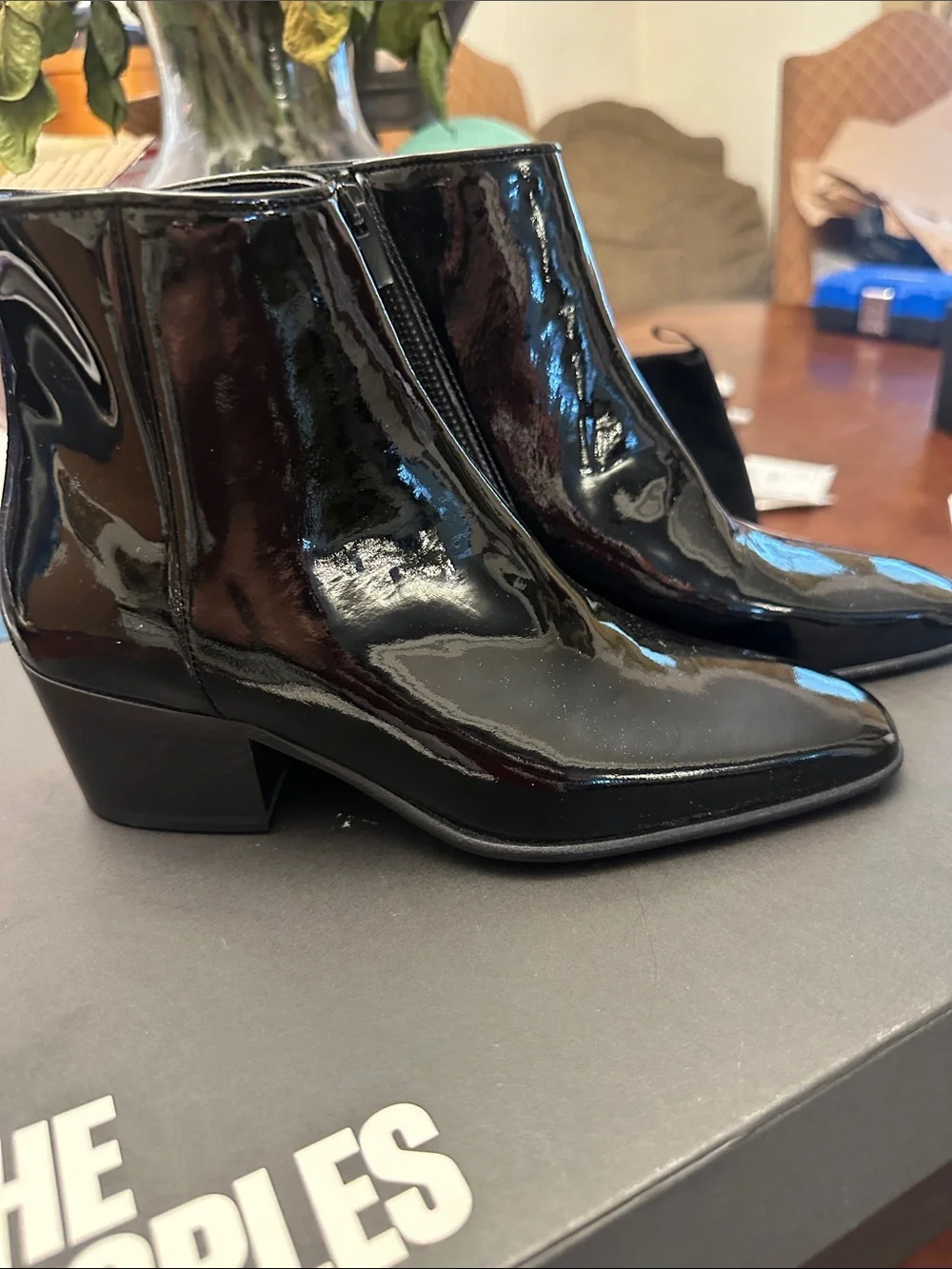 BNIB THE KOOPLES Women's Black Patent Ankle Boots - Sleek Zip Bootie